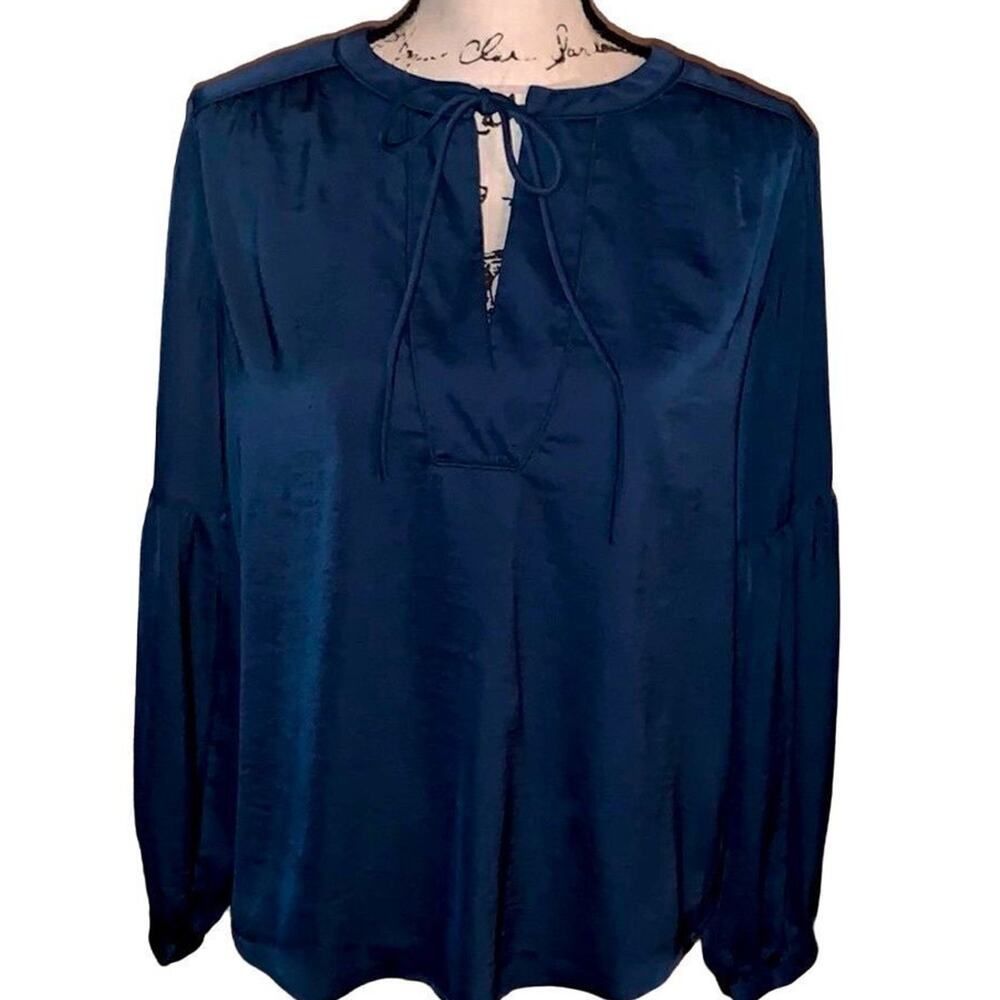 Loft Dark Aqua Tie String Front Blouse Xs